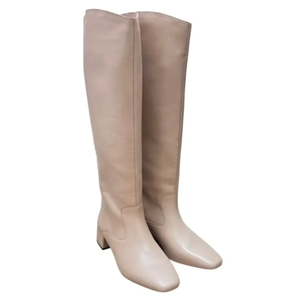 J Crew Roxie knee-high boots Leather Cream Size 6.5 BA 737